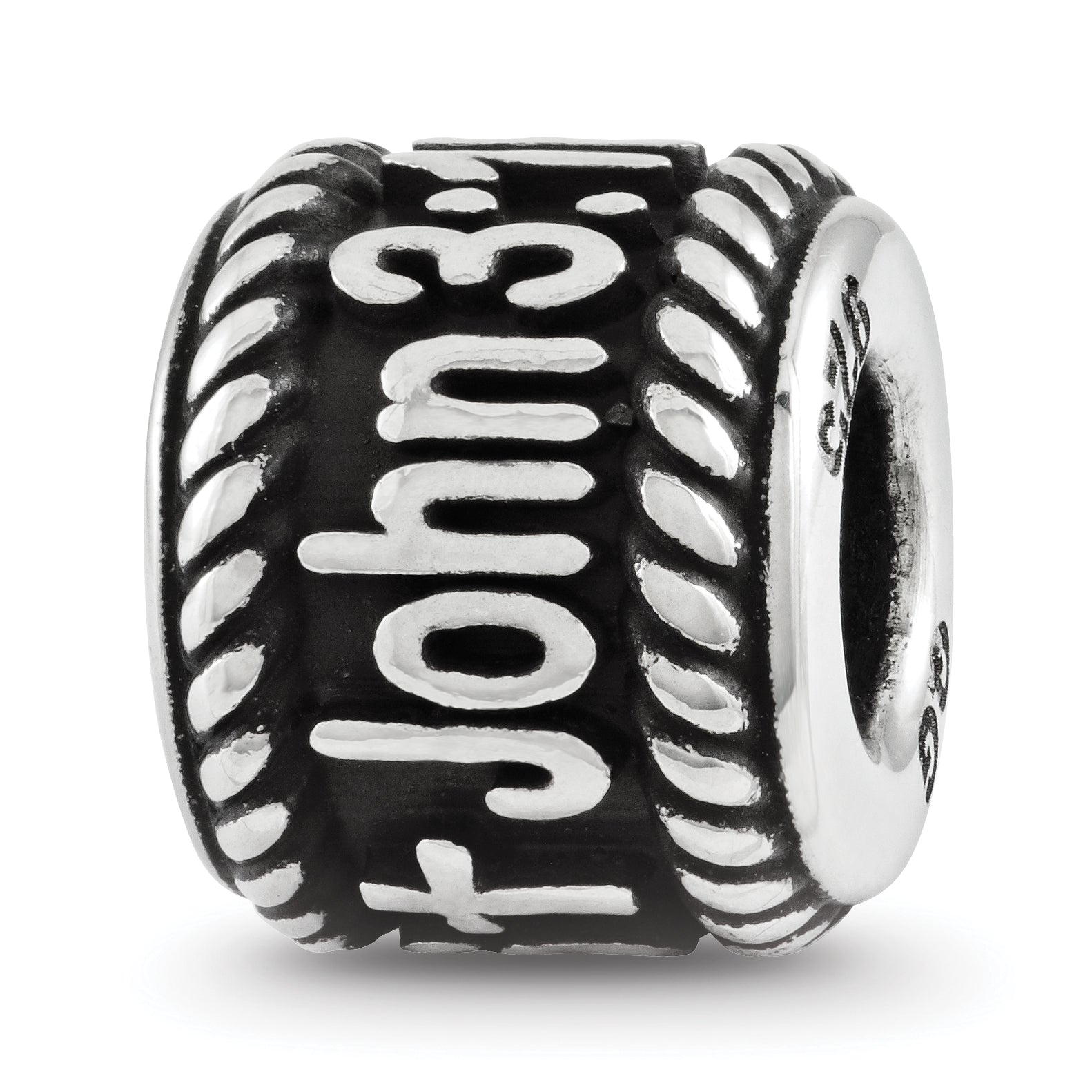 Sterling Silver Reflection Rope Boarder and Cross Personalized Bead