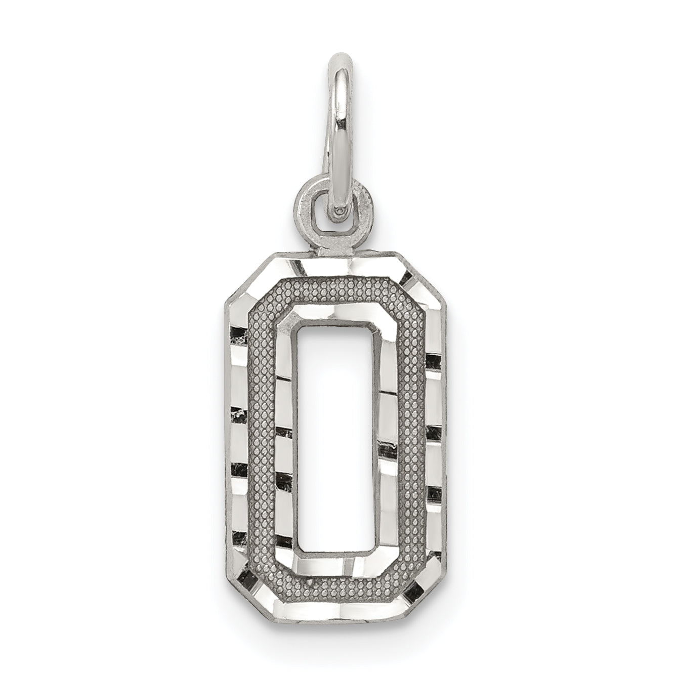 Sterling Silver Rhodium-plated Diamond-cut #0 Charm
