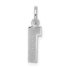 Sterling Silver Rhodium-plated Diamond-cut #1 Charm