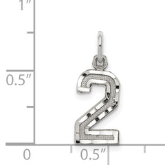 Sterling Silver Rhodium-plated Diamond-cut #2 Charm