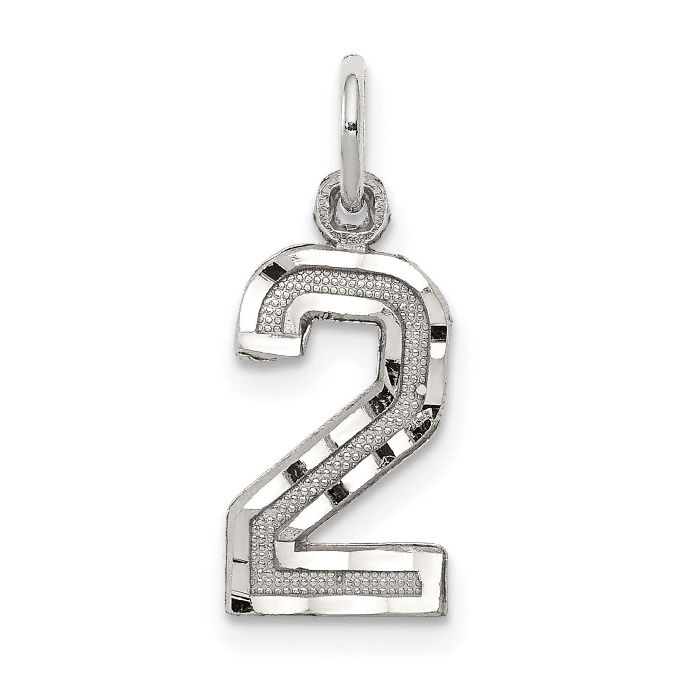 Sterling Silver Rhodium-plated Diamond-cut #2 Charm