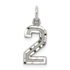 Sterling Silver Rhodium-plated Diamond-cut #2 Charm