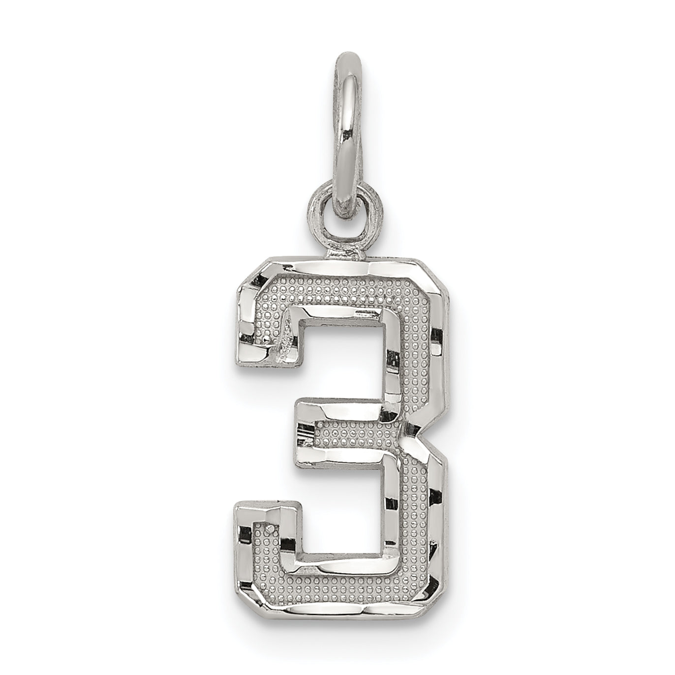 Sterling Silver Rhodium-plated Diamond-cut #3 Charm