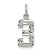 Sterling Silver Rhodium-plated Diamond-cut #3 Charm