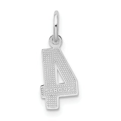 Sterling Silver Rhodium-plated Diamond-cut #4 Charm