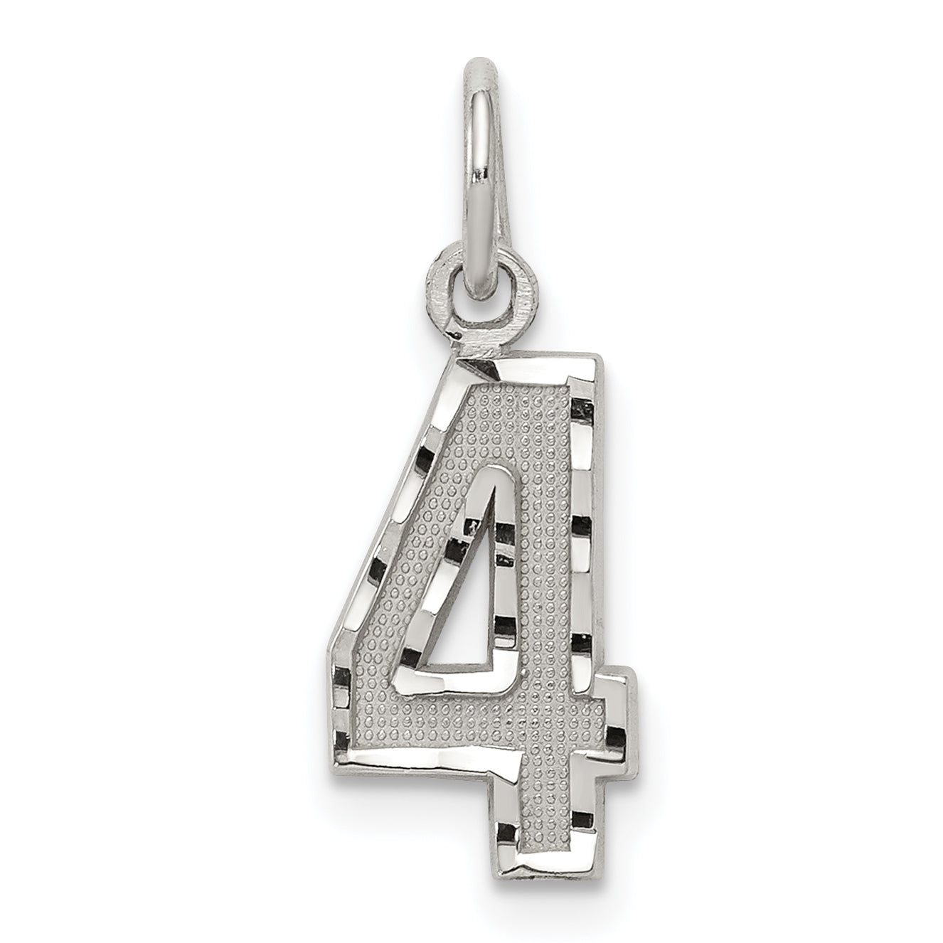 Sterling Silver Rhodium-plated Diamond-cut #4 Charm