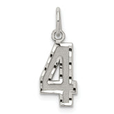 Sterling Silver Rhodium-plated Diamond-cut #4 Charm