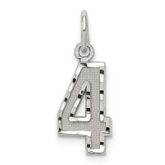 Sterling Silver Rhodium-plated Diamond-cut #4 Charm