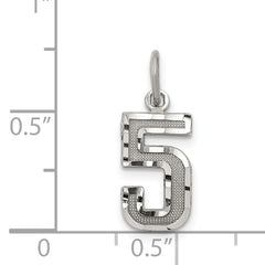 Sterling Silver Rhodium-plated Diamond-cut #5 Charm
