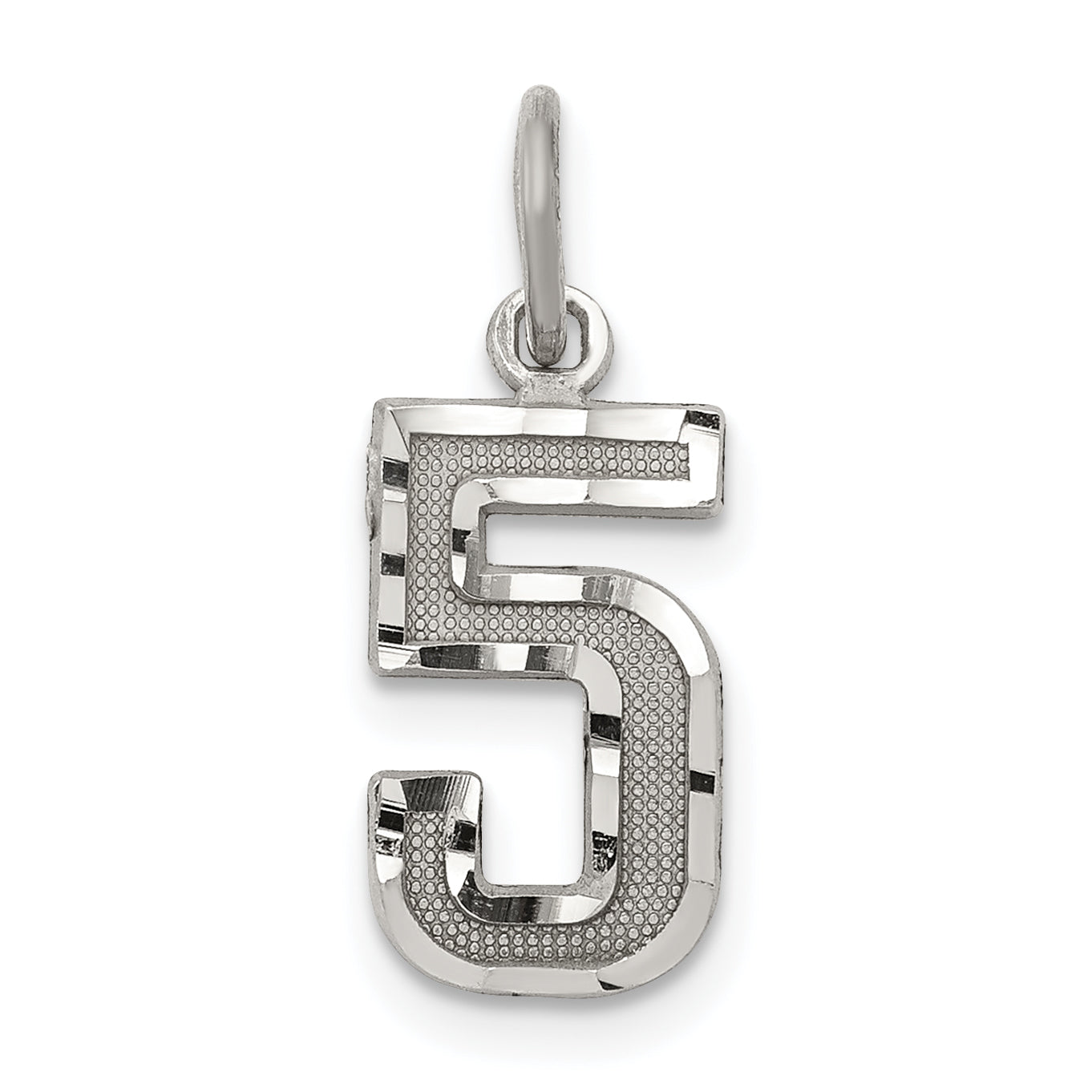 Sterling Silver Rhodium-plated Diamond-cut #5 Charm