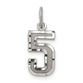 Sterling Silver Rhodium-plated Diamond-cut #5 Charm