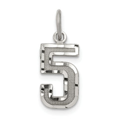Sterling Silver Rhodium-plated Diamond-cut #5 Charm