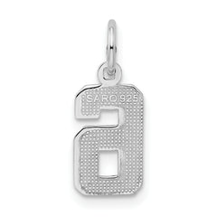 Sterling Silver Rhodium-plated Diamond-cut #6 Charm