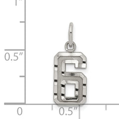 Sterling Silver Rhodium-plated Diamond-cut #6 Charm