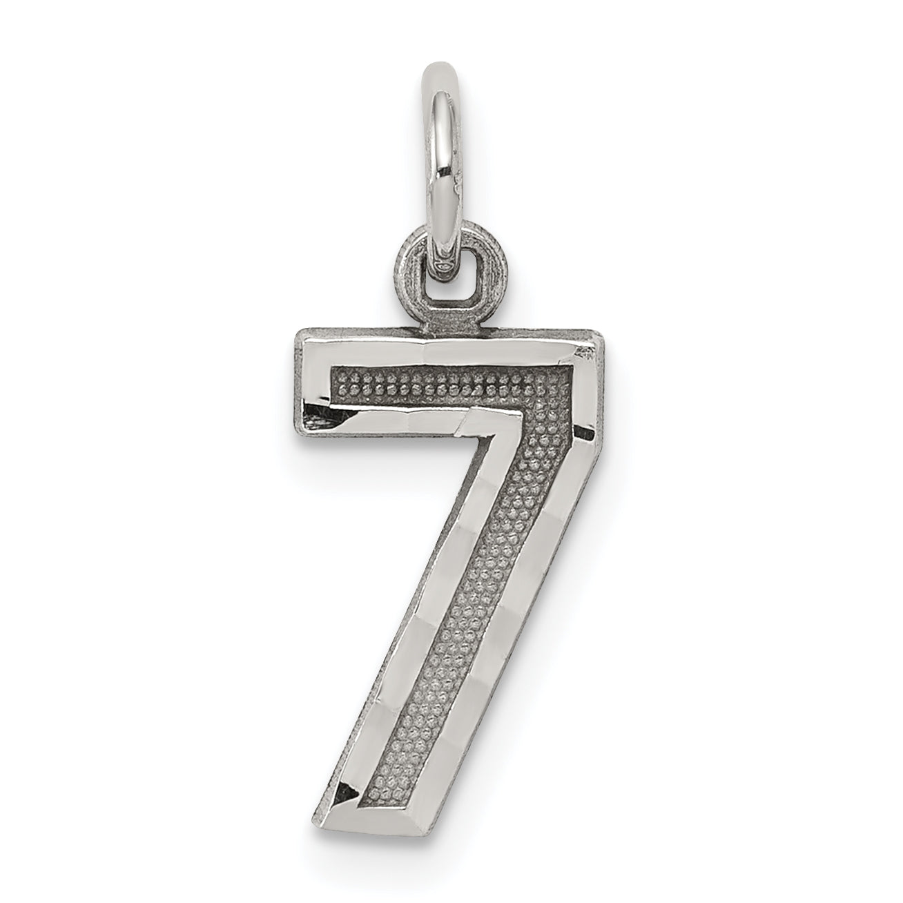 Sterling Silver Rhodium-plated Diamond-cut #7 Charm
