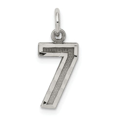 Sterling Silver Rhodium-plated Diamond-cut #7 Charm