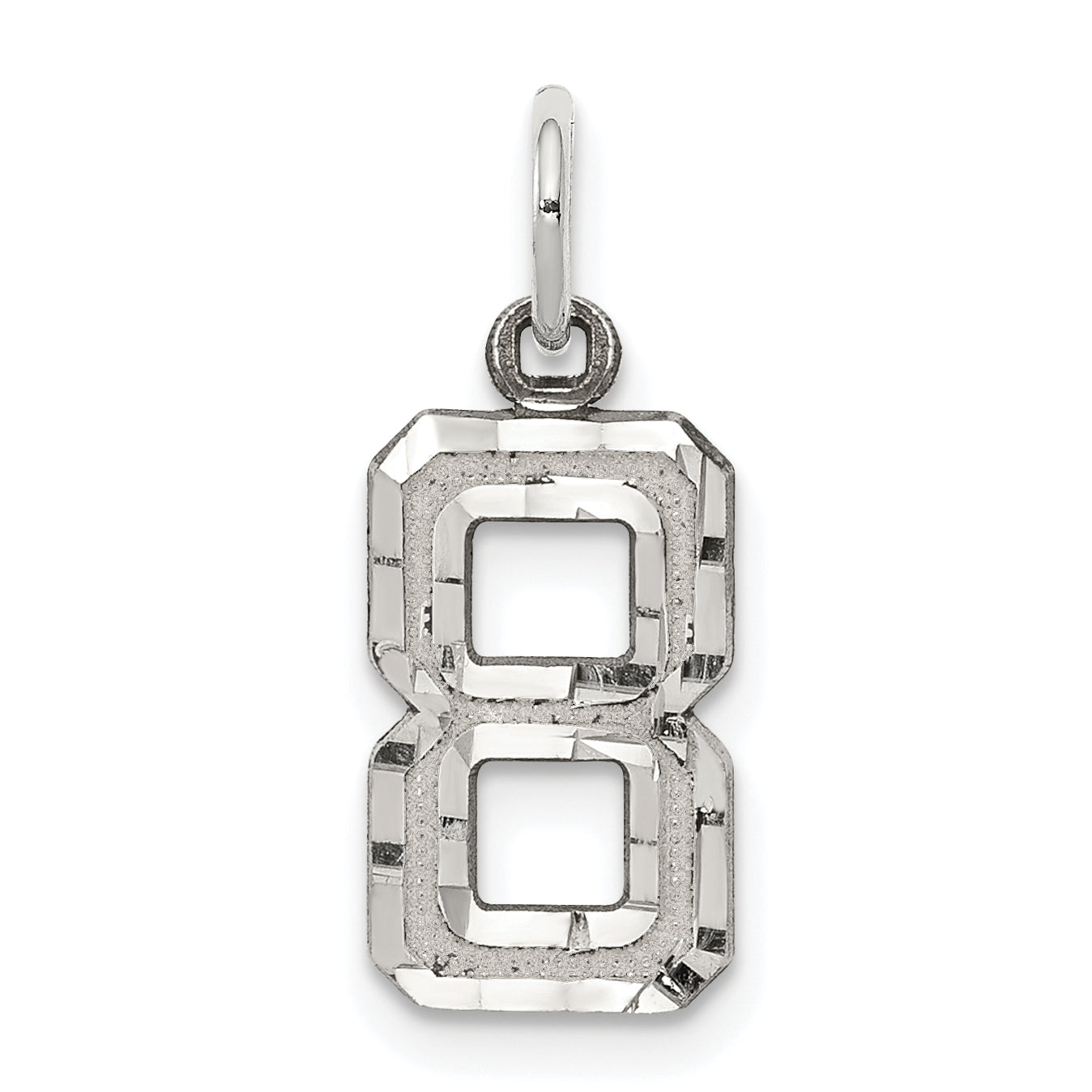 Sterling Silver Rhodium-plated Diamond-cut #8 Charm
