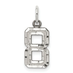 Sterling Silver Rhodium-plated Diamond-cut #8 Charm