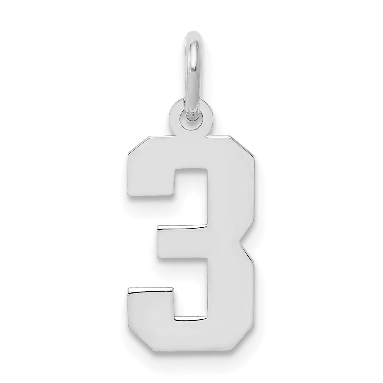 Sterling Silver/Rhodium-plated Polished Number 3 Charm