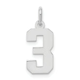 Sterling Silver/Rhodium-plated Polished Number 3 Charm