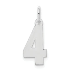 Sterling Silver/Rhodium-plated Polished Number 4 Charm