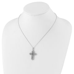 Sophia Jewelers Sterling Silver CZ Cross Necklace with Polished Antiqued Finish