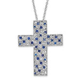 Sentimental Expressions Sterling Silver Polished September Blue CZ Birthstone Message of the Cross Necklace