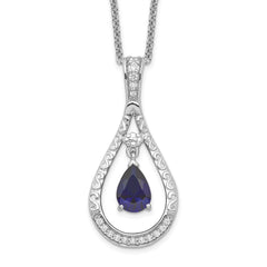 Sentimental Expressions Sterling Silver Rhodium-plated Sept. Lab-created Sapphire Never Forget Tear 18in Necklace