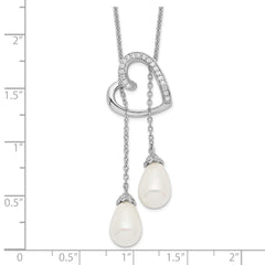 Sentimental Expressions Sterling Silver Rhodium-plated FW Cultured Pearl CZ Two Become One 18in Heart Necklace