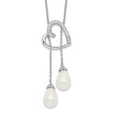 Sentimental Expressions Sterling Silver Rhodium-plated FW Cultured Pearl CZ Two Become One 18in Heart Necklace