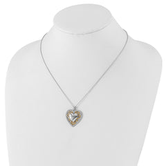 Sophia Jewelers Sterling Silver & Gold-Plated CZ Heart Necklace Polished & Gift Ready