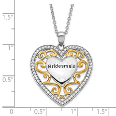 Sophia Jewelers Sterling Silver & Gold-Plated CZ Heart Necklace Polished & Gift Ready