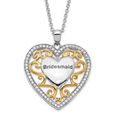 Sentimental Expressions Sterling Silver & Gold-plated Polished & Antiqued CZ Bridesmaid Heart Necklace