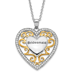 Sentimental Expressions Sterling Silver & Gold-plated Polished & Antiqued CZ Bridesmaid Heart Necklace