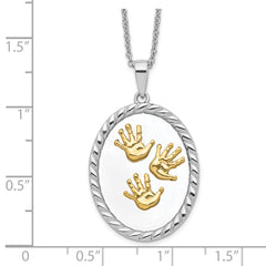 Sterling Silver Gold-Plated Unisex Necklace with Hand Print Pendant 18in