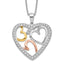 Sentimental Expressions Sterling Silver Rhodium Rose and Gold-plated CZ The Bond of Love Heart 18 inch Necklace with Poem Card