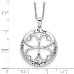 Sentimental Expressions Sterling Silver Rhodium-plated CZ Antiqued Lucky Me Lucky You 18in Necklace