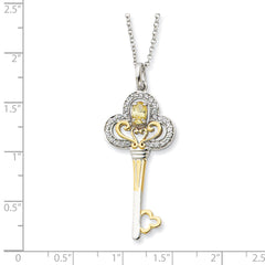 Sterling Silver Gold-Plated CZ November Birthstone Key Necklace