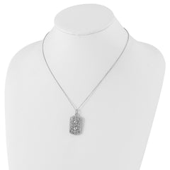 Sterling Silver CZ Necklace with Polished Filigree Design Gift Ready