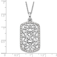 Sterling Silver CZ Necklace with Polished Filigree Design Gift Ready