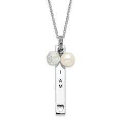 Sentimental Expressions Sterling Silver Polished & Antiqued Freshwater Cultured Pearl & CZ I Am A Keeper Necklace
