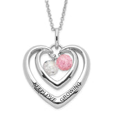 Sentimental Expressions Sterling Silver Polished & Antiqued Pink & Clear CZ Keep Love Growing Heart Necklace