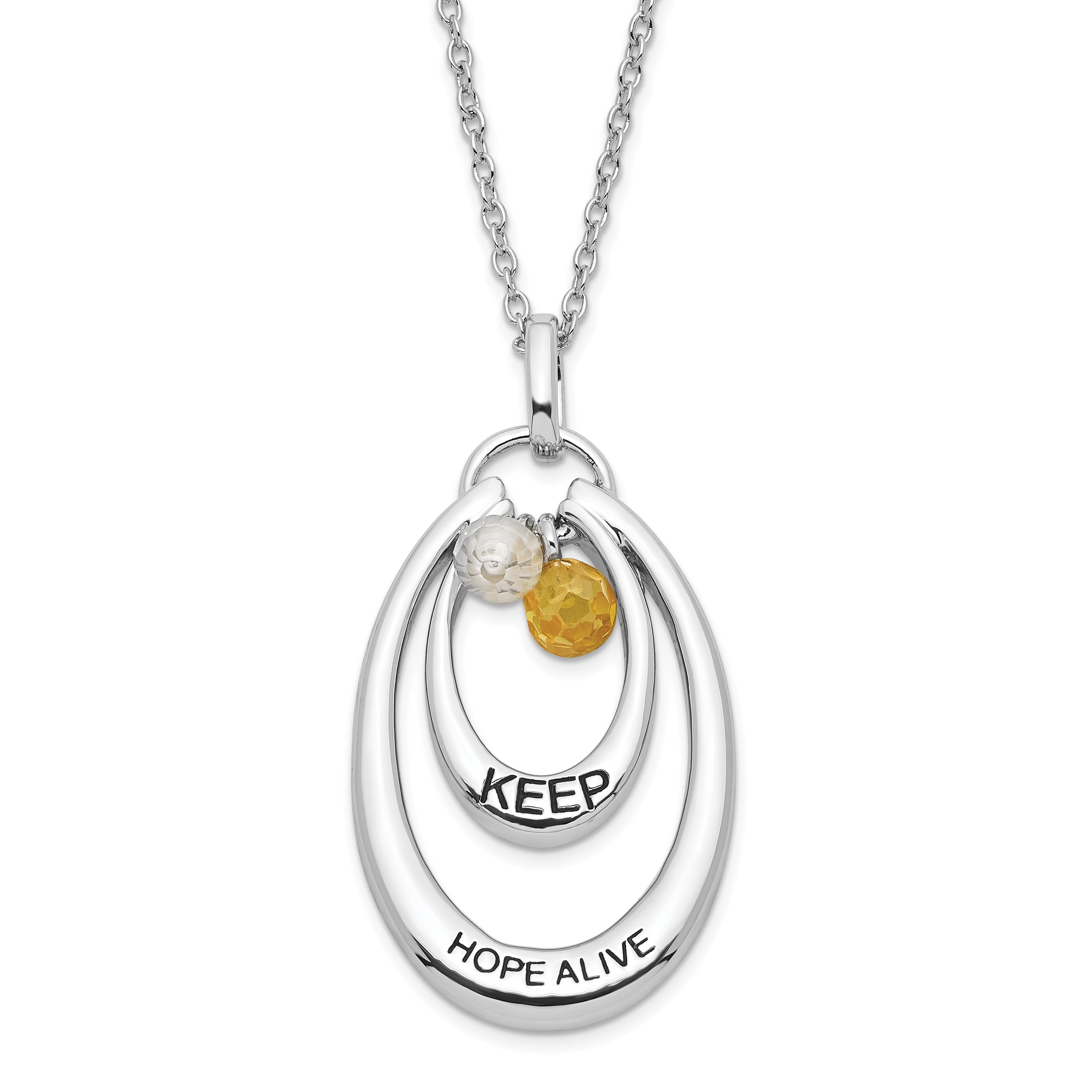 Sentimental Expressions Sterling Silver Polished & Antiqued Yellow & Clear CZ Keep Hope Alive Necklace