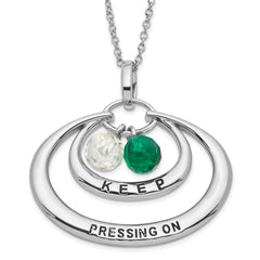 Sentimental Expressions Sterling Silver Polished & Antiqued Green & Clear CZ Keep Pressing On Necklace