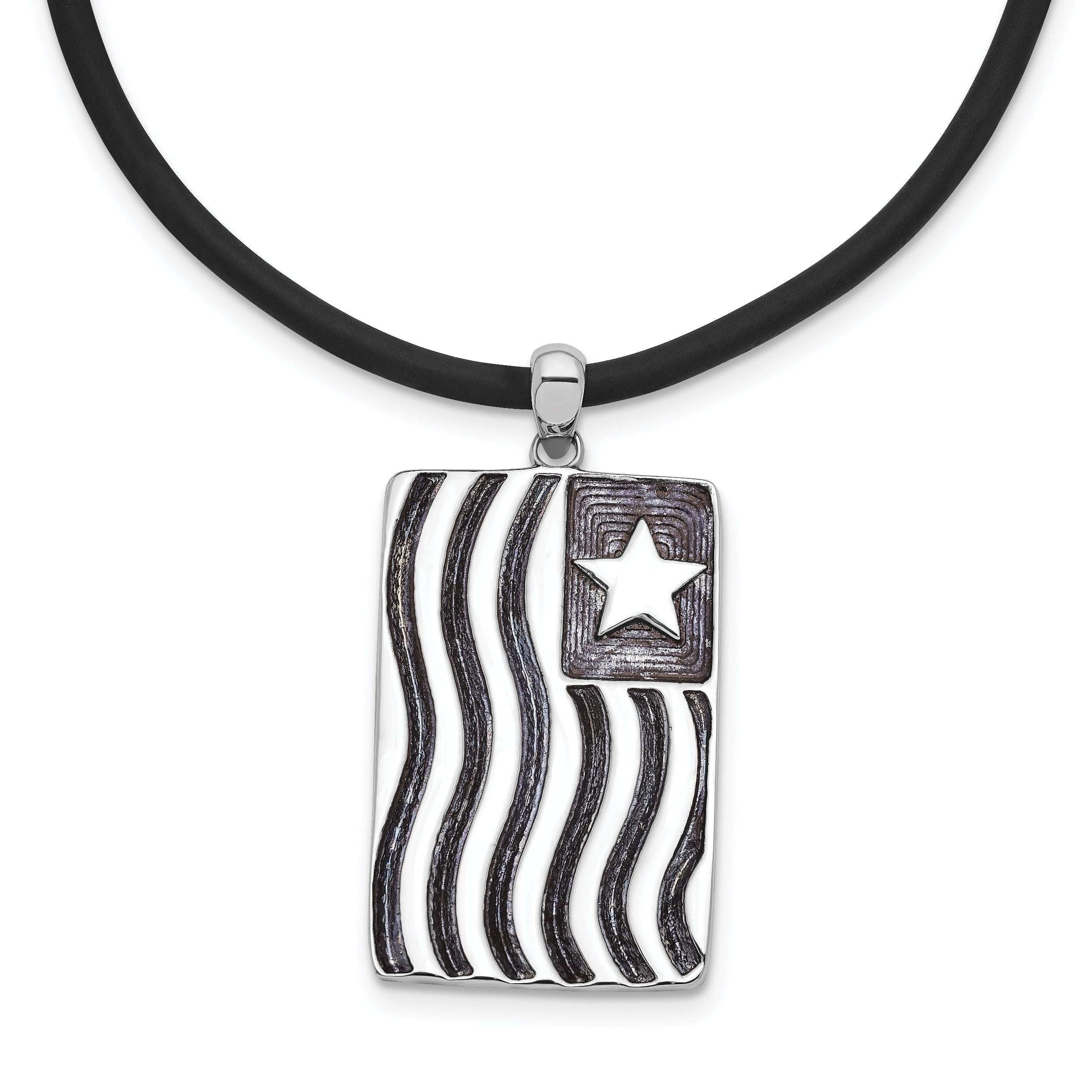 Sentimental Expressions Sterling Silver Rhodium-plated Waves Of Pride 22in Rubber Cord with 2in ext Necklace