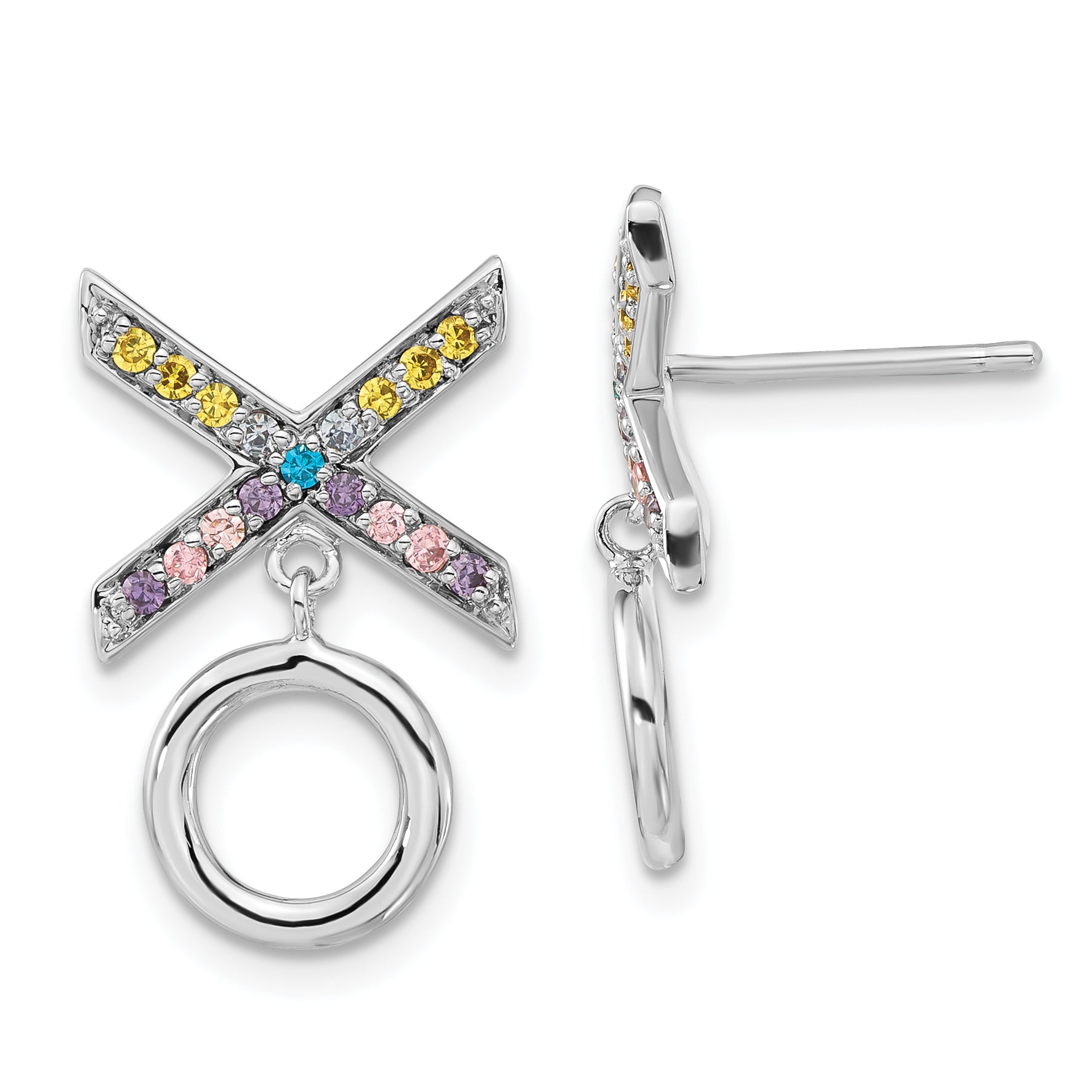 Sentimental Expressions Sterling Silver Polished Multicolor CZ Love & Kisses Post Dangle Earrings