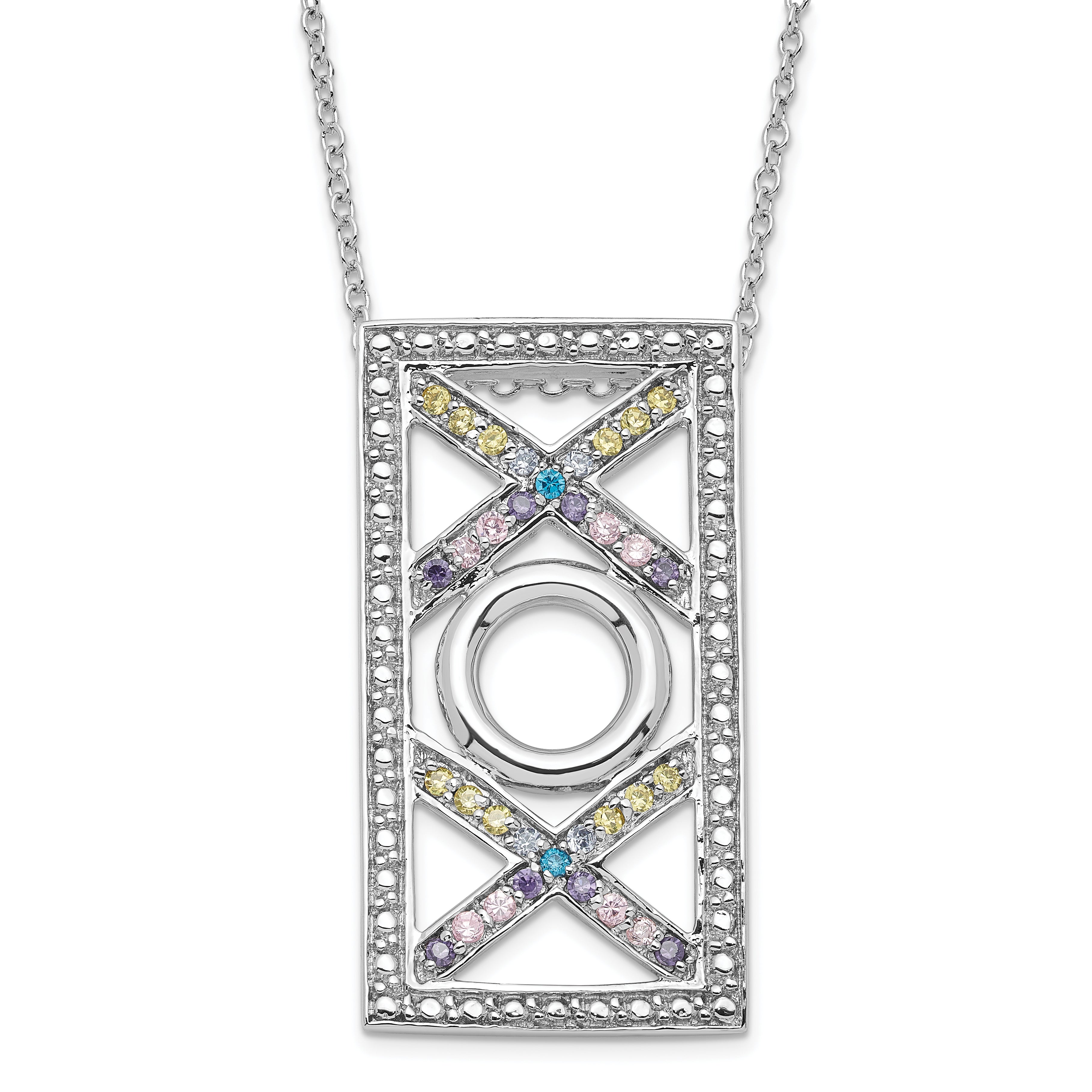 Sentimental Expressions Sterling Silver Polished Multicolor CZ Love and Kisses Necklace