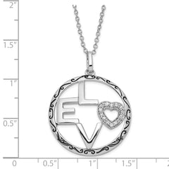 Sophia Jewelers Sterling Silver LOVE Necklace with CZ Accents in Gift Box