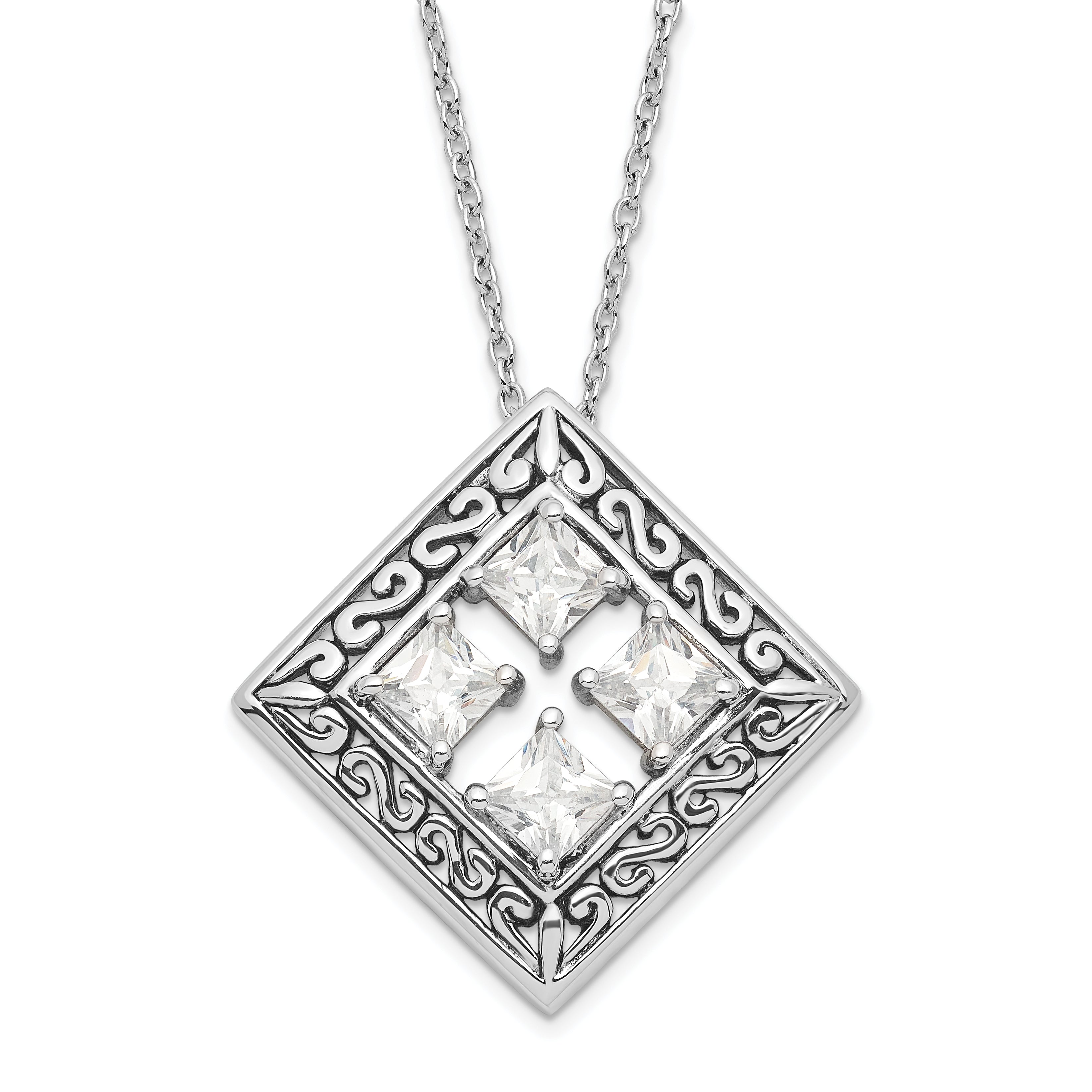 Sterling Silver Antiqued CZ Cornerstones Of Integrity Necklace