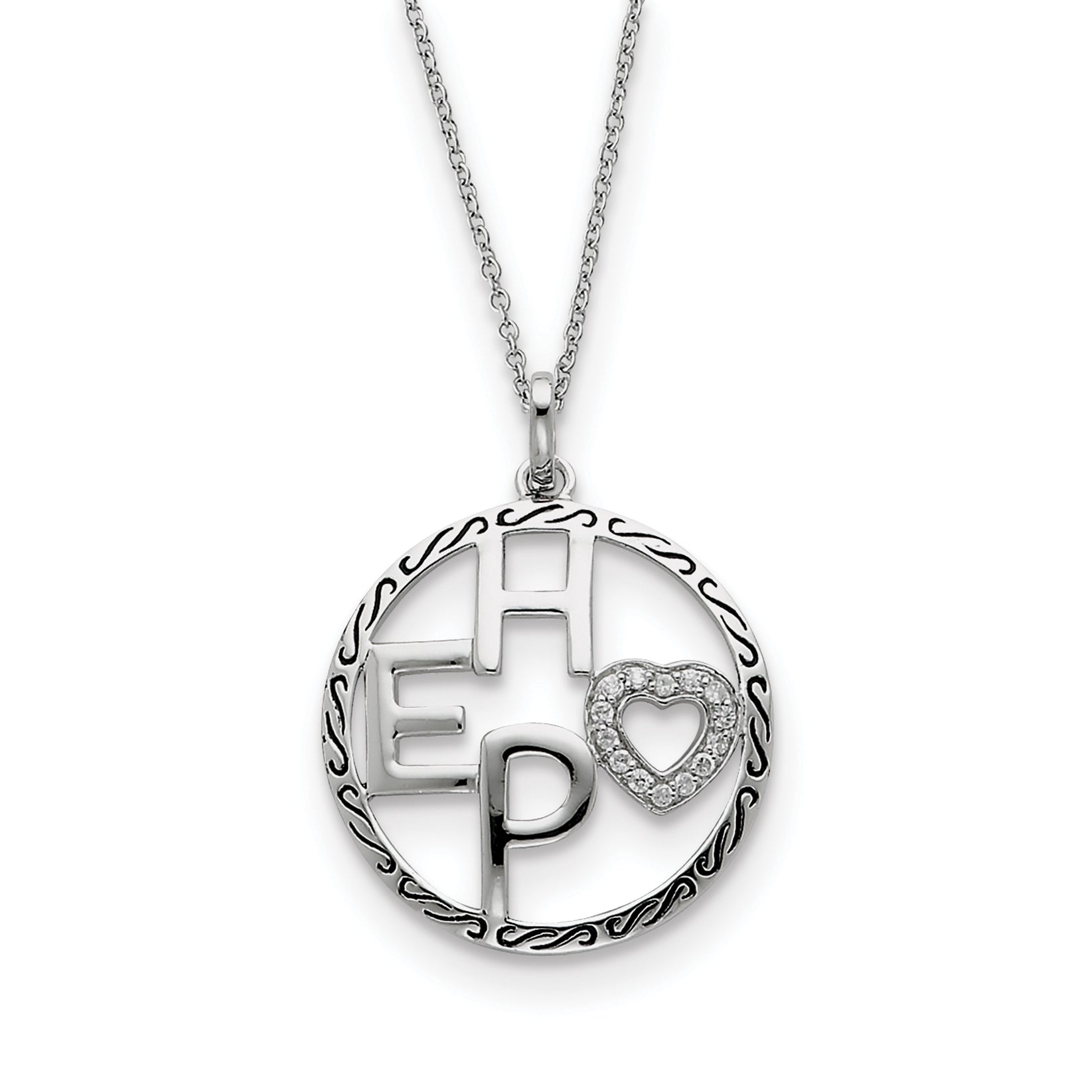 Sterling Silver Antiqued CZ Hope 18in Necklace